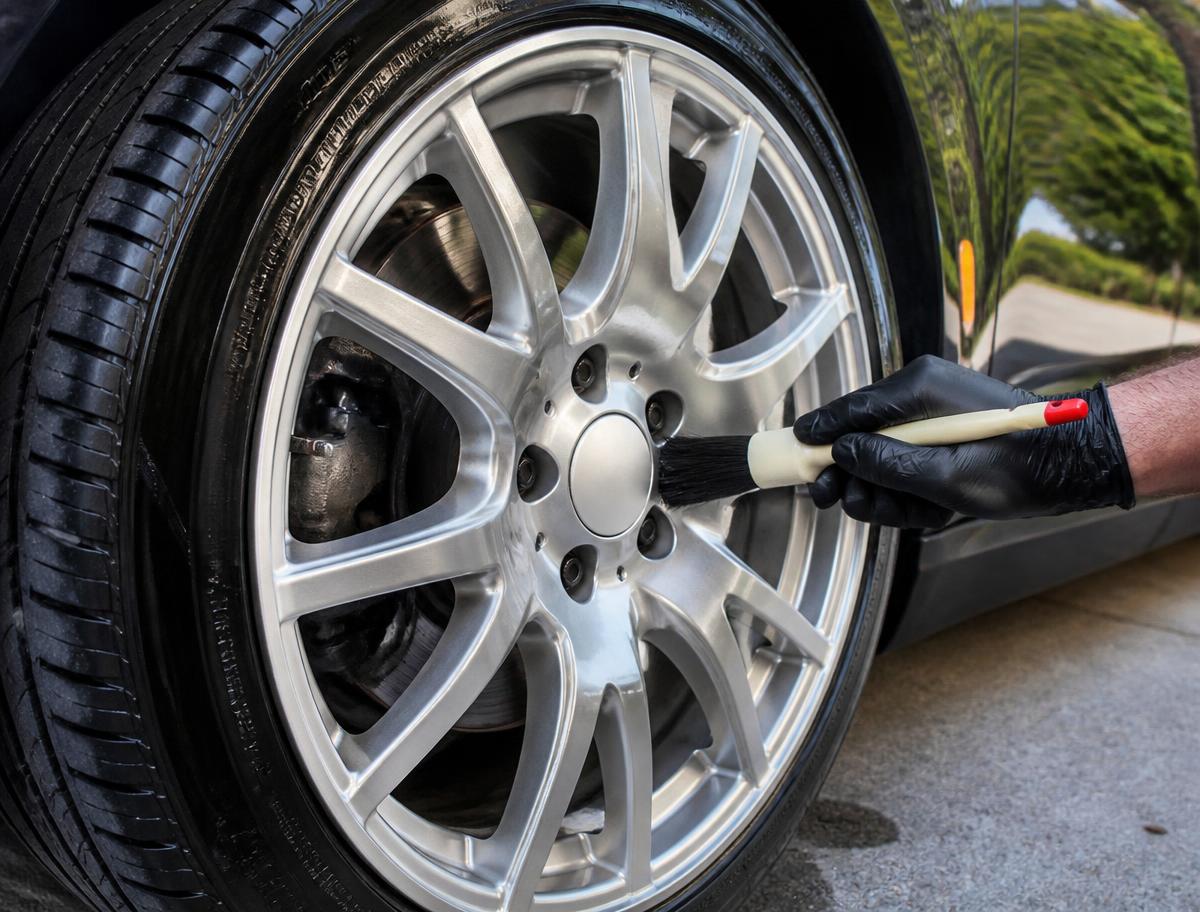 Technician detailing a wheel